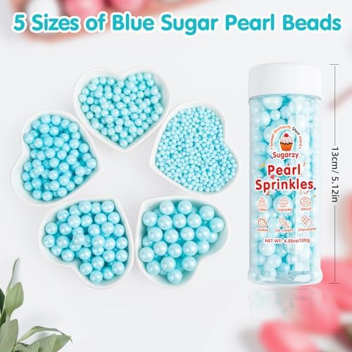 Edible Pearl Sprinkles,Blue Pearl Sugar Sprinkles,130g/4.58oz Mix Size,Baking Edible Cake Decorations,Cupcake Toppers,Cookie Decorating Donuts Ice Cream Toppings,Wedding Birthday Mother's Day Easter Holiday Baby Shower Party Supplies