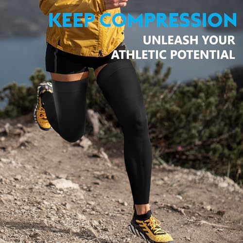KEKING Full Leg Compression Sleeves, Unisex, Thigh High Compression Stocking 20-30mmHg Graduated Support for Thigh Calf Knee, Running, Basketball, Reduce Varicose Veins and Swelling, All Black S