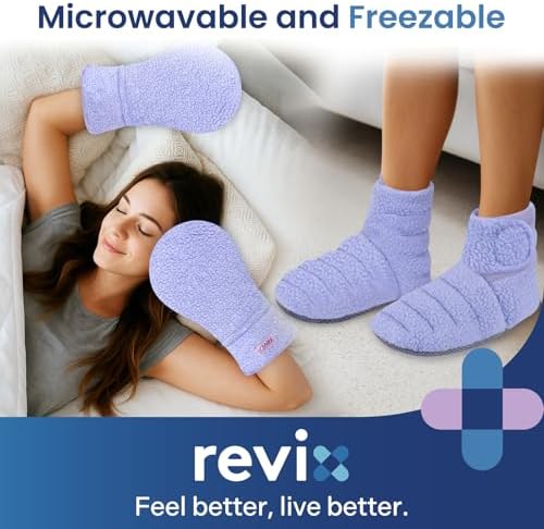 REVIX Microwavable Heating Mittens and Booties, Microwavable Feet Warmers and Reusable Hand Muff for Hand and Fingers, Foot Warmer for Women & Men, Cold Hands and Feet Relief, Purple S, Set of 2