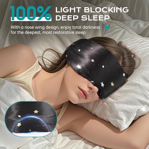 MUSICOZY Silk Sleep Mask for Women Men, Ultra-Soft Mulberry Silk Eye Mask with Adjustable Velcro Strap, Breathable Sleep Mask for Total Darkness, Perfect for Travel, Naps & Nighttime Rest