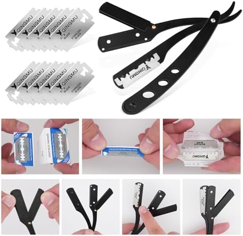 Beard Shaper for Men Beard Shaping Tools - Gifts for Men Beard Template Guide, Straight Edge Razor, 10 PCS Double Edge Blade, Barber Pencil, Beard Comb, Stainless Steel Scissor Mustache Lineup Tools