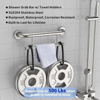 Brushed Nickel Grab Bar 17 Inch w/Towel Holder, iHansee Stainless Steel Shower Towel Bar Bathroom Balanced Support Handle, Wall Mount Safety Handrail Grab Rail for Elderly Senior Handicap Disabled