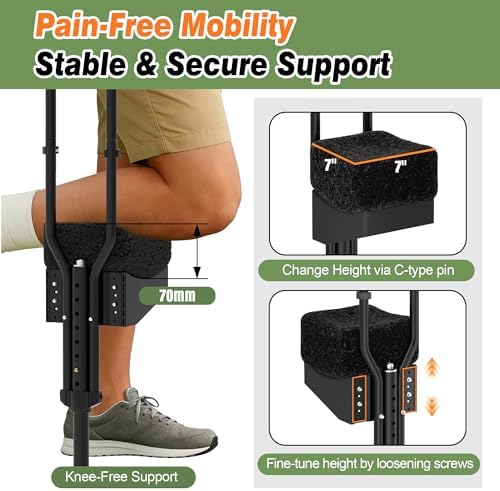 Knee Crutch for Adults with Adjustable Safety Kneepad | Non-Slip Mobility Aid for Left or Right Leg | Comfortable Peg Leg Alternative for Foot & Ankle Surgery Recovery, Leg Injury Support