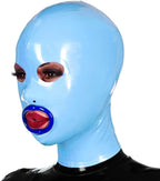 Latex Hood Mask Female Catsuits Full Cover Mask with Red Lip Rim Zipped Handmade
