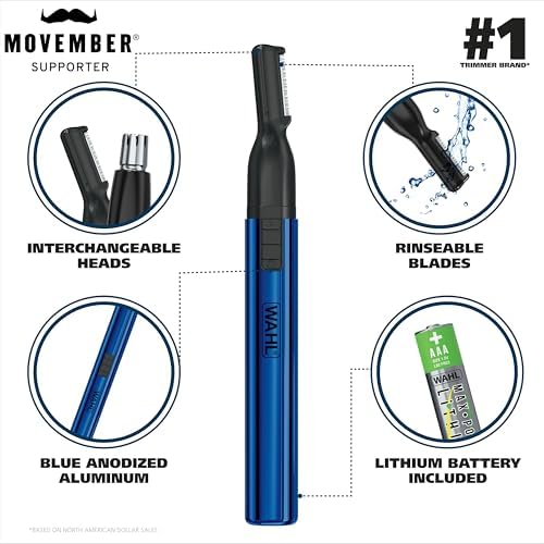 Wahl Lithium 2 in 1 Battery Pen Detail Touch Up Trimmer for Nose, Ear, Neckline, Eyebrow, & Other Detailing - Blue - by The Brand Used by Professionals - Model 5643-200