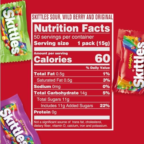 Wrigley's Skittles Fun Size Original, Wild Berry, and Sour Chewy Individually Wrapped Stocking Stuffers Christmas Candy Variety Pack, 26.46 Oz Bulk Bag