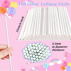 100 Count 6 Inch White Lollipop Sticks,Paper Cake Pop Stick,Sucker Treat Sticks for Chocolate Cookies Donut Packaging Wedding Party Cupcake Toppers Supplies 3.5mm