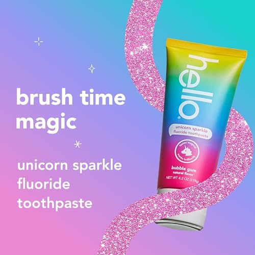 Hello Unicorn Sparkle Kids Toothpaste with Fluoride, Bubble Gum Toothpaste, 4.2 Oz Tube (Pack of 3)