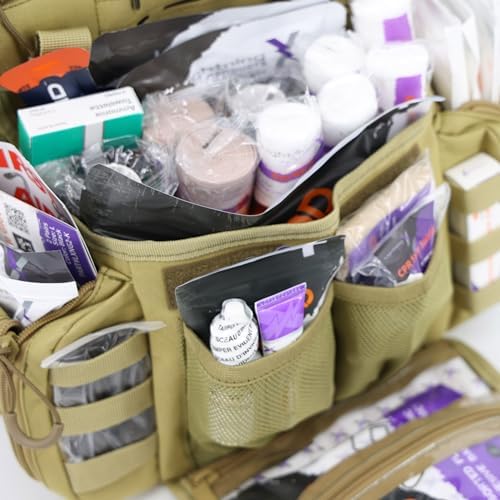 Lightning X Fully Stocked Tactical Shoulder Sling Pack | MB15-SKA | First Aid Responder Medic Kit - TAN
