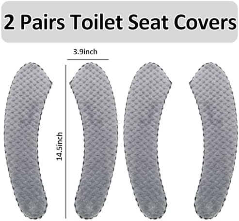 2Pairs Warm Toilet Seat Cover Mat Plush Thick Toilet Seat Padded Non Slip Soft Cushion Washable Bathroom Warmer Static Cling Cover Non Adhesive,Grey