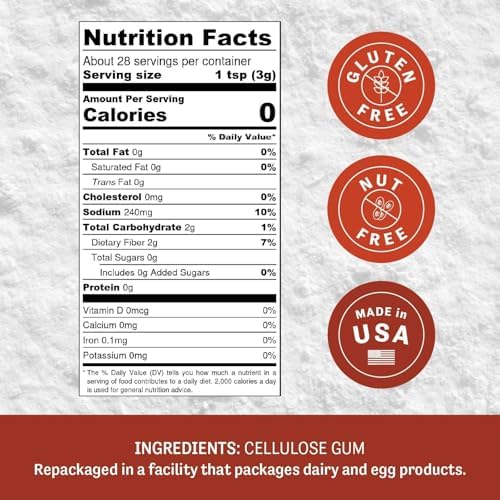 Judee's Gluten Free CMC Powder - 3 Oz Pouch - Gluten Free Dough Enhancer & Fondant Thickener - Ice Crystal Inhibitor for Frozen Foods - Tylose Powder Fondant & Baking Stabilizer