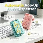 Automatic Pop-Up Portable Floss Dispenser with 10 Pcs Dental Floss for Tooth Care,Portable Refillable dental Floss Pick Storage Box. (Green and Pink)