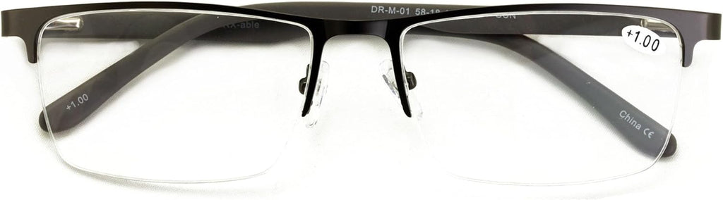 Men Premium Optical Frame Wide Large Head Reading Glasses Half Rim Metal - Reader 149MM DRM01