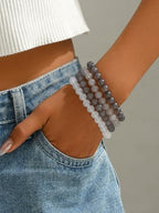 4PCS Natural Stone Beaded Bracelet Set for Women, Stretch Crystal Healing Beads, Stackable Trendy Energy Bracelet.