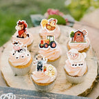 45Pcs Edible Farm Theme Cupcake Toppers Wafer Paper Animal Cartoon Tractor Barnyard Cupcake Toppers Drink Topper Dessert Muffin Cake Picks Cake Decoration for Baby Shower or Birthday Party Decoration