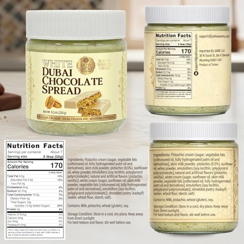 White Dubai Chocolate Spread with Kataifi & Pistachio Cream 8.3oz (235g) – Premium White Chocolate Delight – Crunchy & Velvety Gourmet Middle Eastern Treat – Luxury Gift Jar