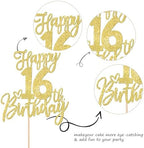 1 PCS Happy 16th Birthday Cake Topper Glitter Cheers to 16 Years Birthday Cake Pick Sixteen Sweet 16 Cake Decoration for Happy 16th Birthday Anniversary Theme Party Decorations Supplies Gold