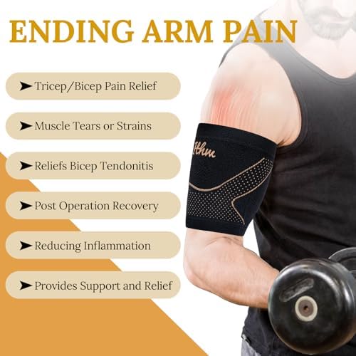 Copper Bicep Tendonitis Brace, Bicep Compression Sleeve for Pain Relief, Bicep Brace for Men and Women Muscle Strains Tear Injury(Copper, X-Large)