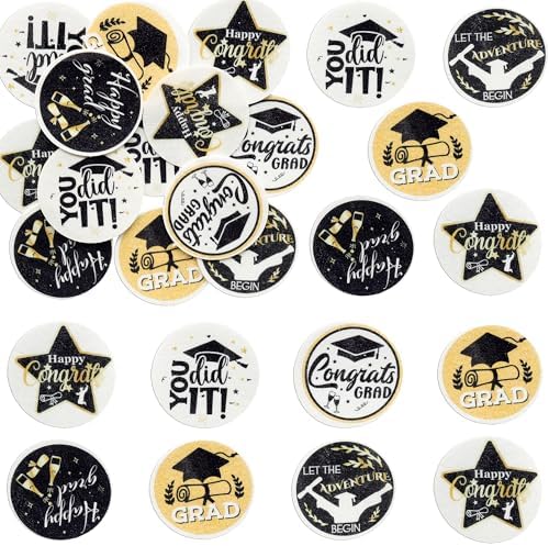 Ephlyn 54Pcs Edible 2026 Graduation Cupcake Toppers Wafer Paper Grad Cap Cupcake Picks Diploma Done Congrats Grad Cake Decorations for Class of 2026 Graduation Party Supplies Black