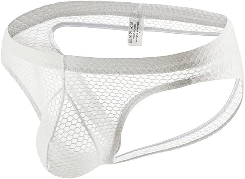 Men's Sexy Jockstrap Underwear Thong Mesh Bikini Briefs with Enhancing Pouch See through Underpants Low Rise Panty