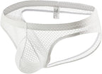 Men's Sexy Jockstrap Underwear Thong Mesh Bikini Briefs with Enhancing Pouch See through Underpants Low Rise Panty