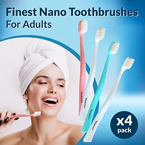 Extra Soft Toothbrushes For Adults, Nano Toothbrush 20,000 Ultra Fine Bristles for Sensitive Gums, Gentle Adult Toothbrush for Gum Care, Deep Cleaning Soft Brush, Pack of 4 Oral Care Brushes