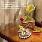 LOVENSPIRE Ganesha Gift Hamper Hindu Religious Ganesh Chaturthi Diwali Puja Housewarming Teej Sankranti Return Gifts - Potli Basket Box Haldi Kumkum Packet & Ganesha Haldi Kumkum Holder