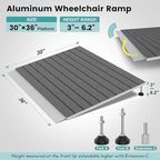 Threshold Ramps for Wheelchairs, Adjustable Height 3"–6.2" and 30"×36" Platform Aluminum Wheelchair Ramp, Door Threshold Ramps with a Non-Slip Thick Door Mat for Scooters, Power Chairs, Cart