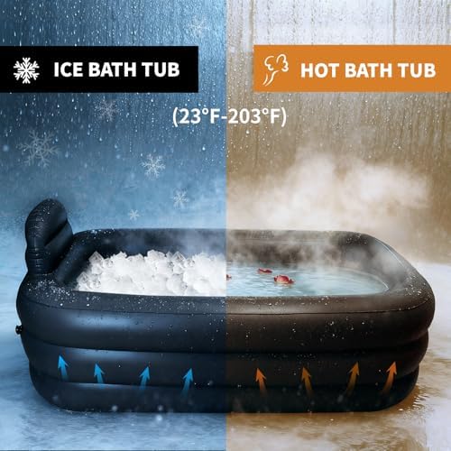 Portable Bathtub for Adults - Ice Bath & Hot Tub for Athletes Recovery, Home SPA - Large Inflatable Bathtub 62.2x37.4x17.72in, Includes Pump, Easy Inflate & Drain
