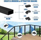 Flat Handrail Vertical Pivot Connectors, 2 Pack 180° Adjustable Hand Rail Fitting with Screws, POM Black Invisible Handrail Accessories for Stair Railing System, MY02-S