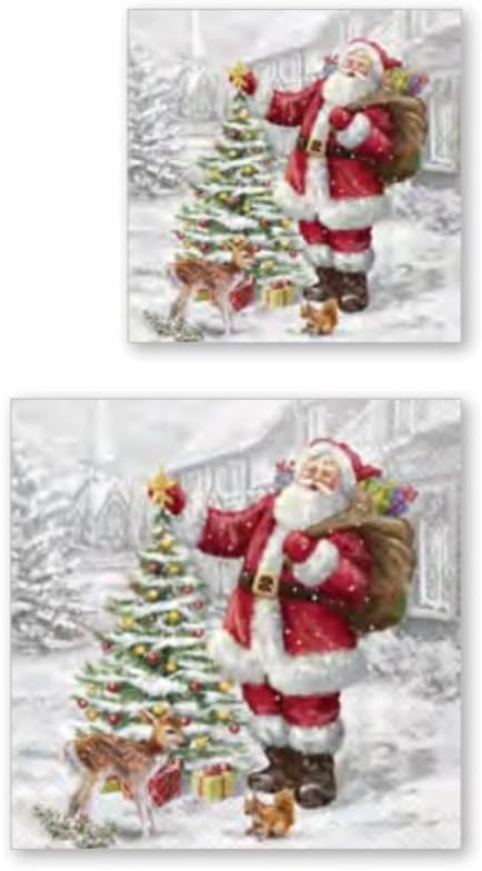 IHR Ideal Home Range Party Napkins Disposable 3-Ply Paper Lunch Napkin Pack, 6.5" x 6.5", Santas Xmas Tree, 20-Count