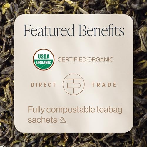 Rishi Tea Jasmine Chinese Green Tea - Organic Sachet Bags, Caffeinated with Floral Aroma & Taste - 30 Count