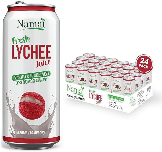 Namai 100% All Natural Pure Lychee Juice, No Added Sugar, No Preservatives, Pack of 24