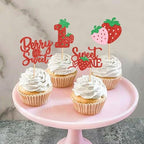 24Pcs Strawberry ‘Sweet One’ Cupcake Toppers Sweet 1st Birthday Strawberry Cupcake Baby Shower Kids Birthday Anniversary Party Cake Decorations