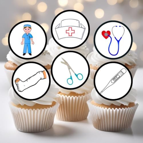 Edible Hospital Cupcake Toppers, Nurse Cake Decorations, Doctor Graduation Decoration, Doctors & Nurses Party, Congratulations Cake-Topper 24 x 1.5 Inch / 4cm Discs wafer card (PRECUT)