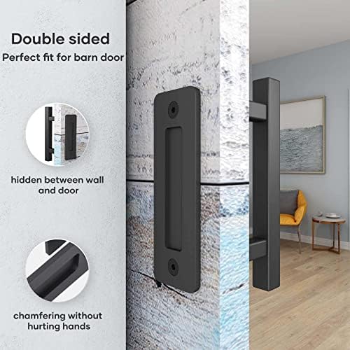 EaseLife 2 Pack 10" Sliding Barn Door Pull Handle with Flush Hardware, Double Sided, Heavy Duty, Rustic, Matte Black Powder Coated, Easy Install, Square