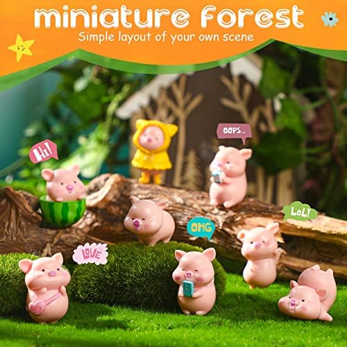 Civaner 13 Pieces Miniature Figurines Pig Cake Toppers Mini Resin Pig Figurines Toys Cute Pink Piggy Garden Miniature Crafts for Birthday Party Decoration, Baby Shower Piggie Theme Party Supplies
