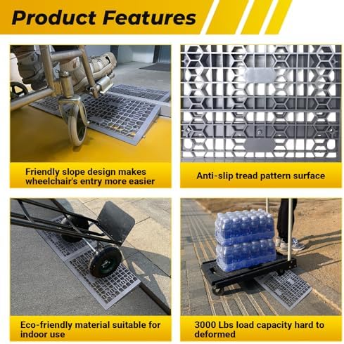 Modular Threshold Ramps for Doorways, 2'' Rise Wheelchair Ramps for Home Steps, 3000 Lbs Load Capacity Detachable Solid Plastic Entry Door Ramps for Wheelchairs and Cars, 2 PCS