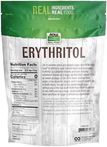 NOW Foods, Erythritol, Great-Tasting Sugar Replacement, Zero Calories, Low Glycemic Impact, Kosher, 2.5-Pound (Packaging May Vary)