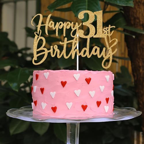 Gold Glitter Happy 31st Birthday Cake Topper, Cheers to 31 Years/31 Years Loved & Blessed, Funny 31st Birthday Party Decorations Supplies