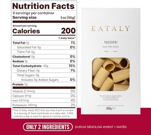 Eataly Italian Paccheri Pasta Noodles - 500g (17 oz.) Box -Authentic Durum Semolina Wheat - Made in Italy- Dried Pasta for Gourmet Dining, 1 Pack