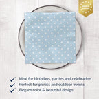 PAW - Luncheon Baby Blue Napkins 6,5'' x 6,5'', Disposable Paper Napkins with White Dots, Lunch Napkins for Baby Shower, Gender Reveal, Bridal Party, Decoupage, Tableware Party Supplies, 50 Count