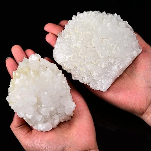 JIC Gem Natural White Quartz Crystal Cluster Geode Druzy Healing Stone Home Decoration Gemstone Specimen Large 1pc 1.1-1.54 lb