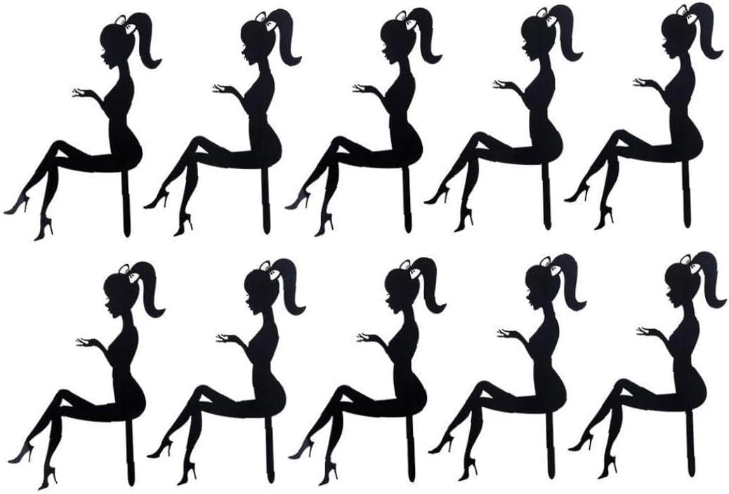 Women Birthday Cake Topper 10pcs High Heels Lady Cupcake Toppers Acrylic Princess Fairy Girl Silhouette Dessert Picks for Wedding Party, Black, 16.6*10.3cm