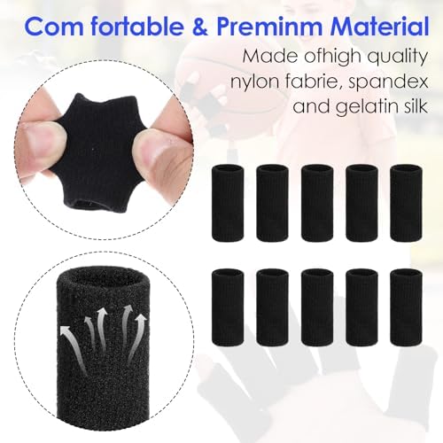10 Pcs Finger Sleeves Protectors, Sport Finger Splints Elastic Thumb Splint Brace for Finger Support Finger Sleeves Compression Aid for Relieving Pain Arthritis Finger (Black)