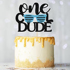 One Cool Dude Cake Topper - Baby Boy 1st Birthday Cake Decoration - Birthday Dude Photo Props(Black and Blue)