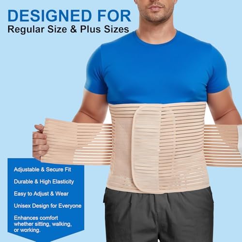 Abdominal Binder, 12-Inch Wide Elastic Belly Wrap for Plus Size Men and Women, Abdominal Binder Post-Surgery Stomach Compression Garment for Hernia Surgery, Natural Birth(Beige,3XL)