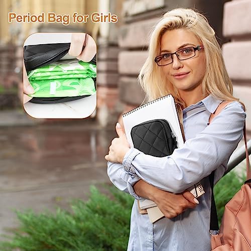 Likesing Sanitary Pad Storage Bag, Leather Period Bags for Teen Girls, Portable Tampon Menstrual Cup Pouch Nursing Pad Holder Purse, Sanitary Pouch for Feminine Products 1 Pack(Black)