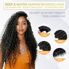 Human Braiding Hair for Boho Braids 100g 20 Inch Water Wave Bulk Human Hair for Braiding Knotless 100% Unprocessed 12A Brazilian Virgin Hair Extensions 2 Bundles/Pack Natural Color
