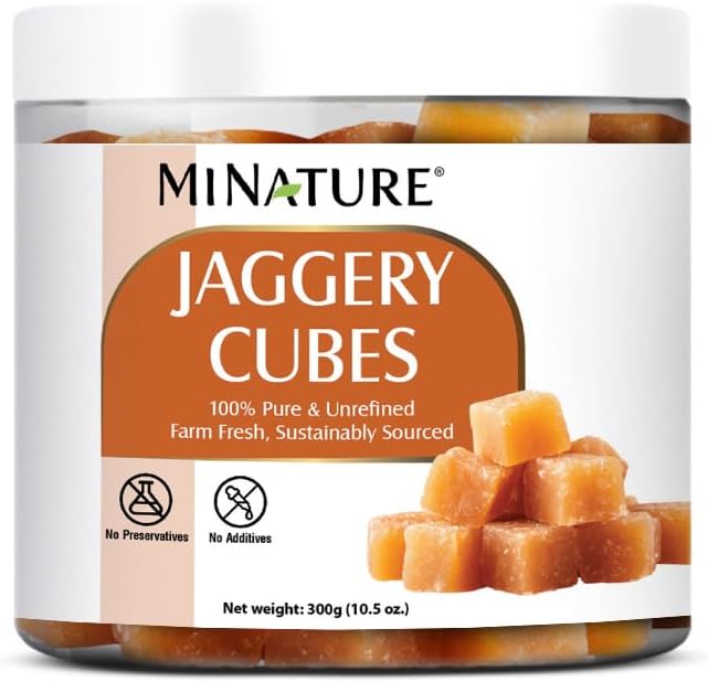 mi nature Jaggery Cube| 100% Pure & unrefined Farm Fresh Sugarcane Gur/Gud blocks| Rich in Vitamins & Minerals |Natural Healthy Sweetener & refined Sugar Substitute| No additive & Preservative | 300g(10.5oz)